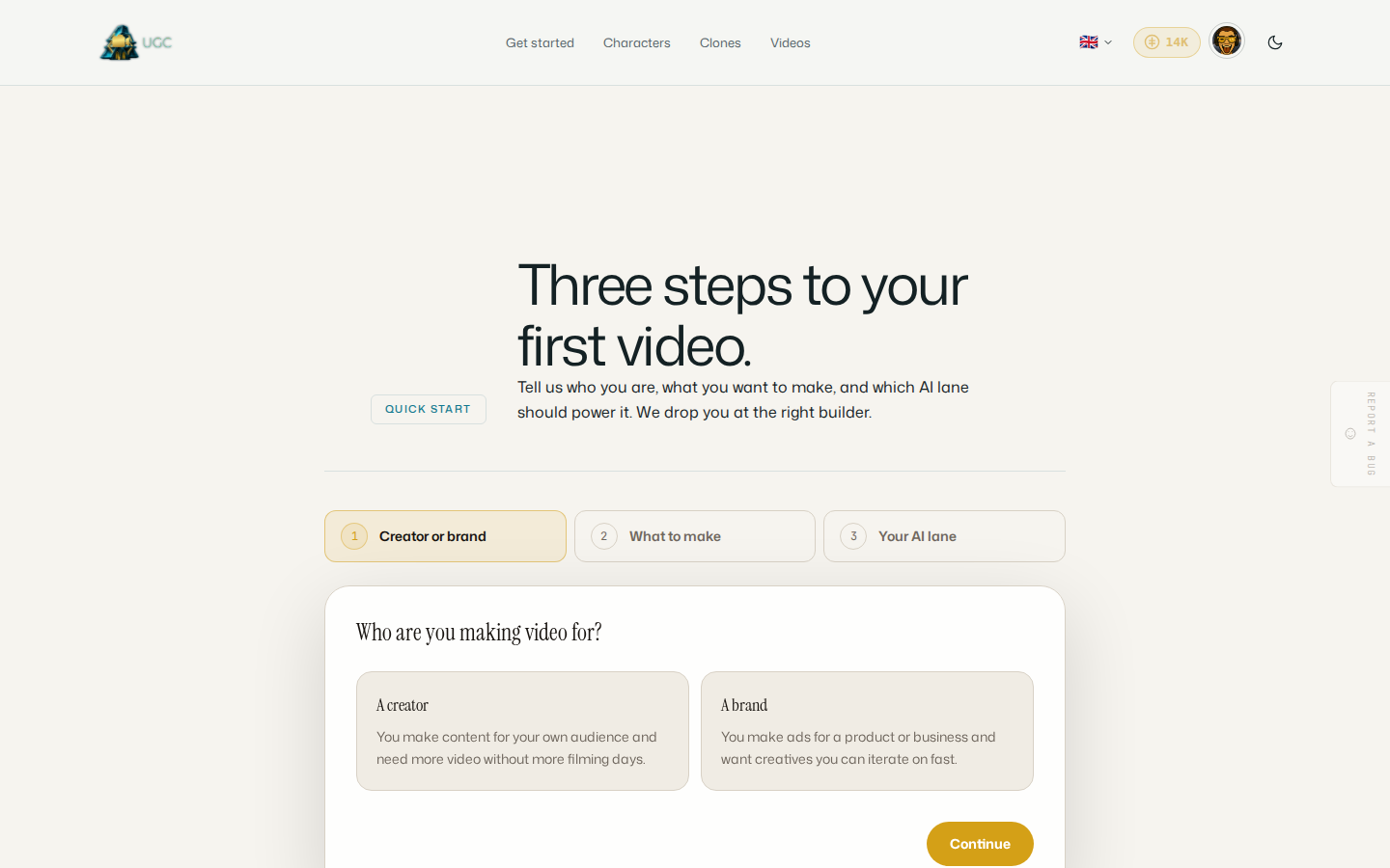 Answer three quick picks and land straight in the matching builder.